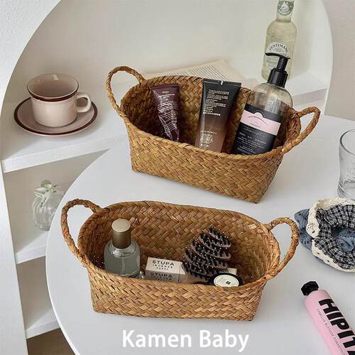 ins风覆古编织收纳筐家用客厅桌面杂物篮零食筐多功能手提收纳篮