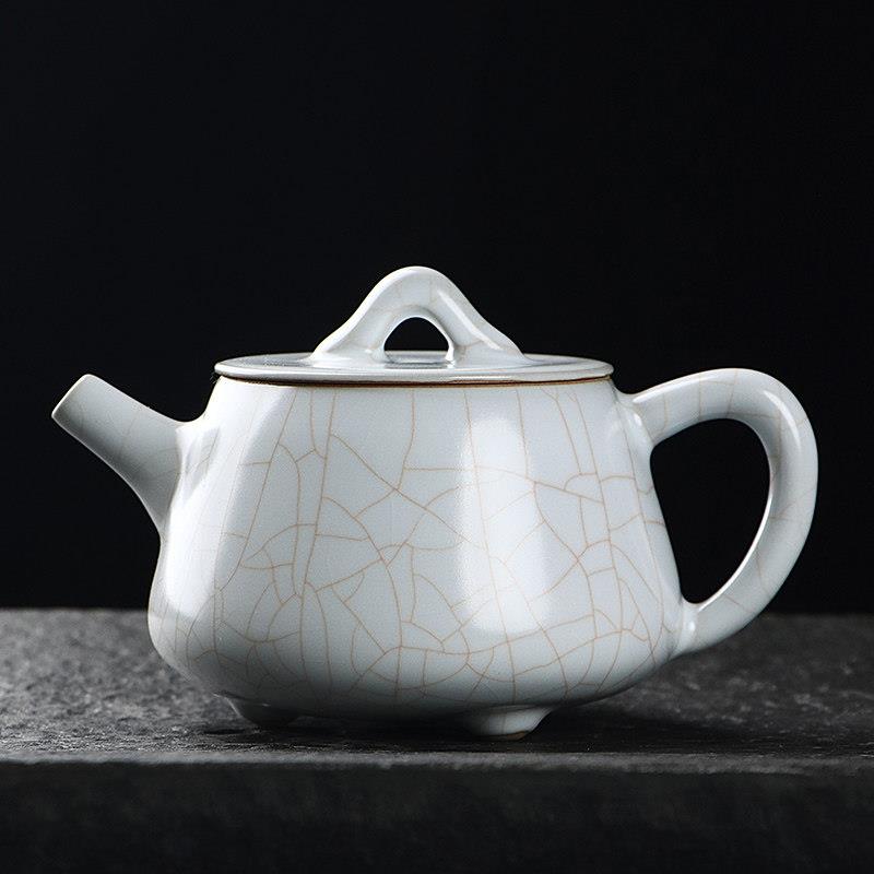 清沐堂主月白汝窑茶养开片大石瓢壶冰裂釉陶瓷功夫茶具大号泡茶壶