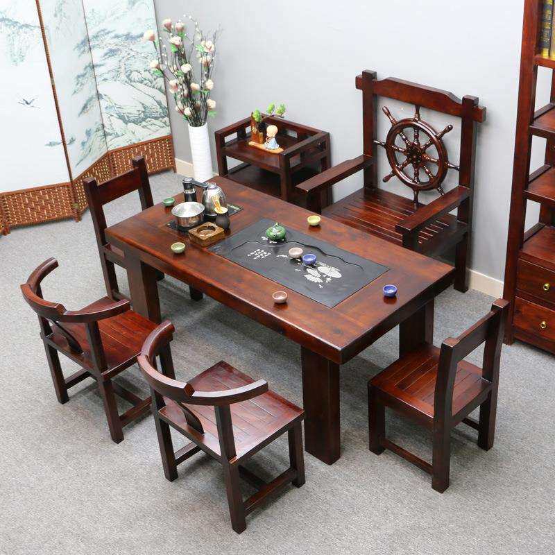 老船木茶桌椅组合实木茶几茶具套装一体阳台家用小户型功夫泡茶台