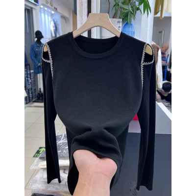 秋冬2025年新款感露肩针织打底衫女大码胖MM宽松显瘦毛织上1204z