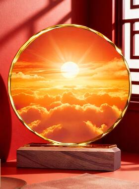 旭日东升红太阳水晶画摆件装饰品乔迁新家送礼物客厅玄关日出摆台