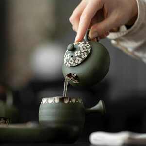 野花空手壶有青花家用陶瓷雅下执壶梦玩茶壶釉棱泡茶手绘茶具作