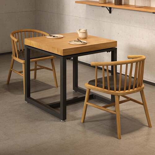 奶茶咖啡馆酒吧下午茶实木餐桌餐饮店桌子铁艺小方桌桌椅组合1013