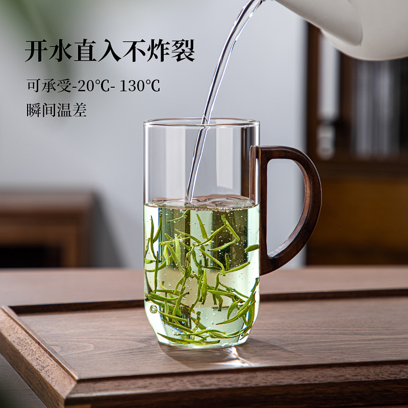 玻璃杯茶杯家用办公室专用加厚耐高温泡茶杯绿茶杯带把手喝水杯