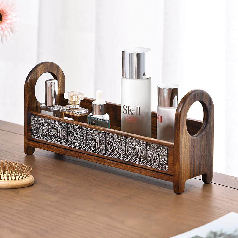 覆古实木桌面化妆品收纳盒浴室化妆室洗手台台面香水护肤品置物架