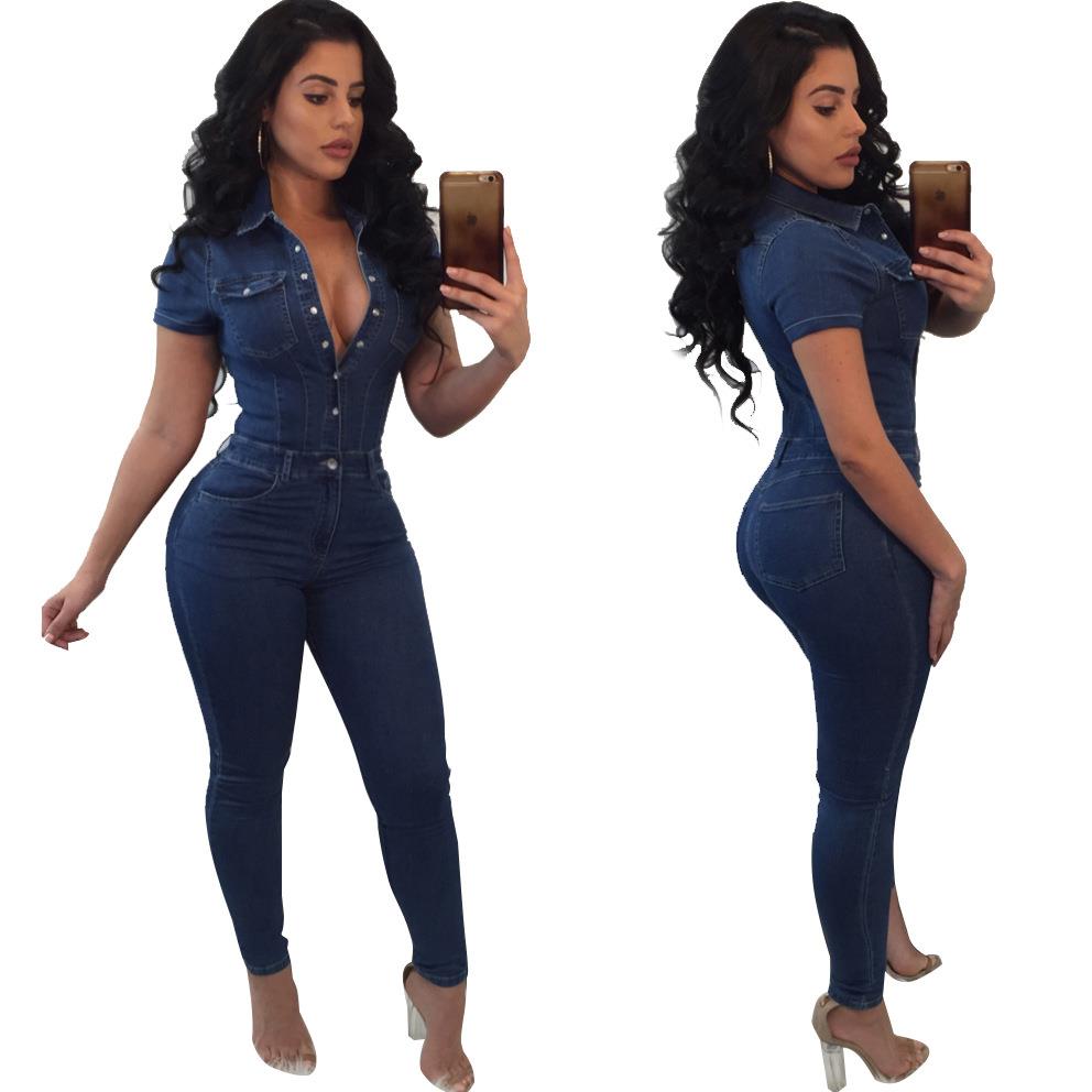 Plus Size Fashion Jeans Womens Slim Fit Casual Jumpsuit