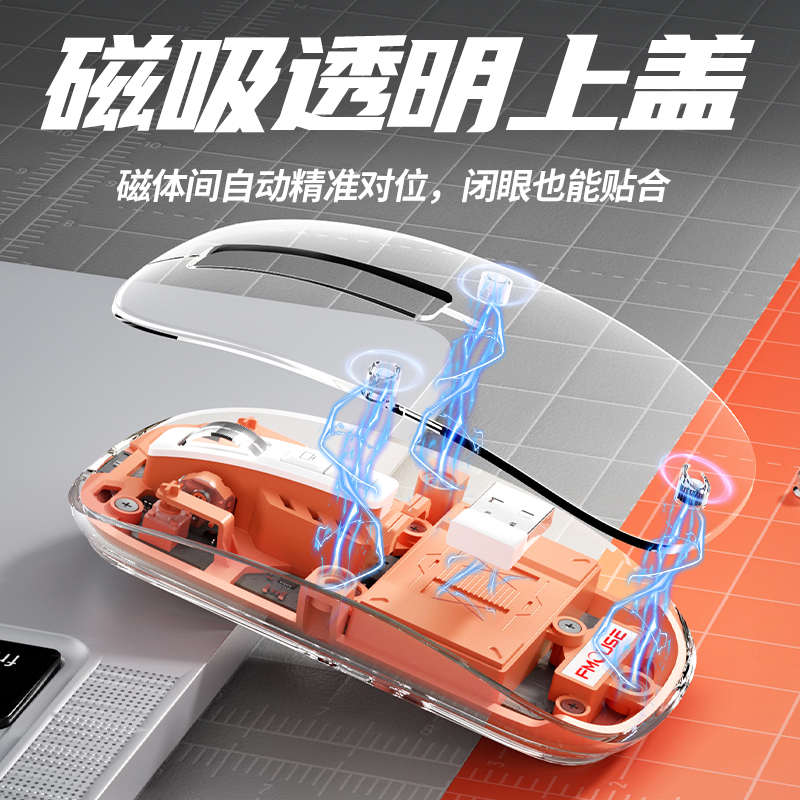 透明无线鼠标静音蓝牙三模游戏充电款笔记本台式电脑游戏办公专用