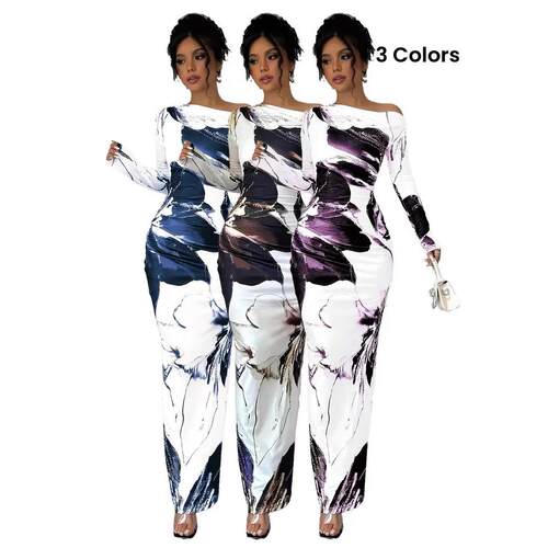 Elegant Women's Off-Shoulder Tie-Dye Floral Dress High