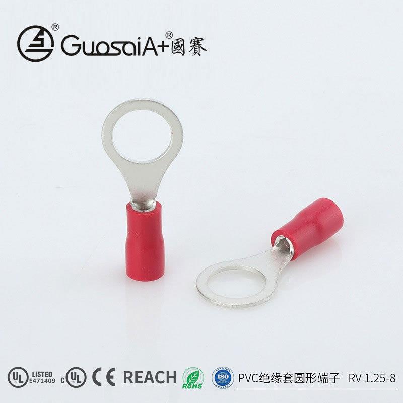 国赛科技冷压端子RV 1.25-8圆形端子PVC冷压预绝缘端头接线耳端子