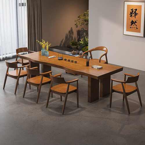 新中式全实木大板茶桌子现代简约客厅办公室茶台整板原木泡茶桌椅