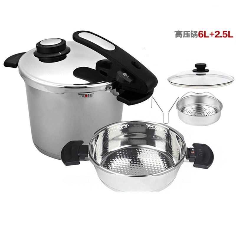 瑞颖德国高压锅压力锅 不锈钢高速快锅 新款6L+2.5L+原装有孔蒸屉|ruв категории кухня/посуда, посуда, горшок/горшок/чайник, давление в котле/автоклав - от Buy2taobao.com для оказания профессиональной услуги покупки агента Taobao