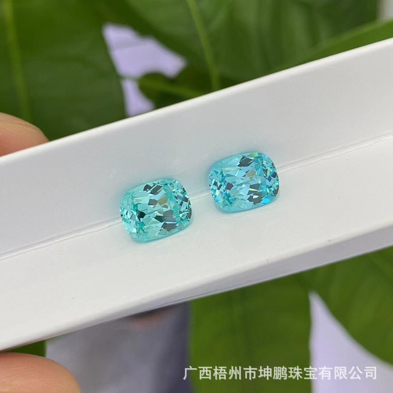 源头厂家霓虹蓝帕拉伊巴碧玺实验室培育蓝宝石湖水蓝肥长方裸石