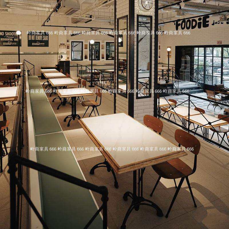 欧式实木西餐厅大理石网红咖啡厅奶茶店桌椅组合餐厅岩板方圆桌