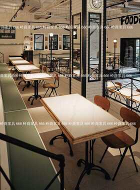 欧式实木西餐厅大理石网红咖啡厅奶茶店桌椅组合餐厅岩板方圆桌