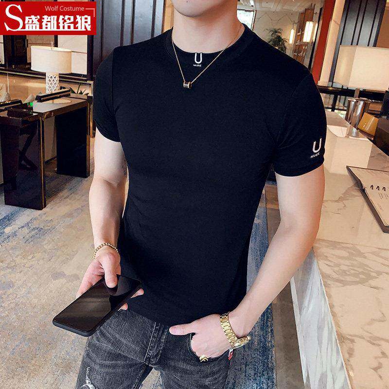 夏季男士短袖T恤韩版半袖修身打底衫潮流紧身纯棉T恤潮牌衣服男