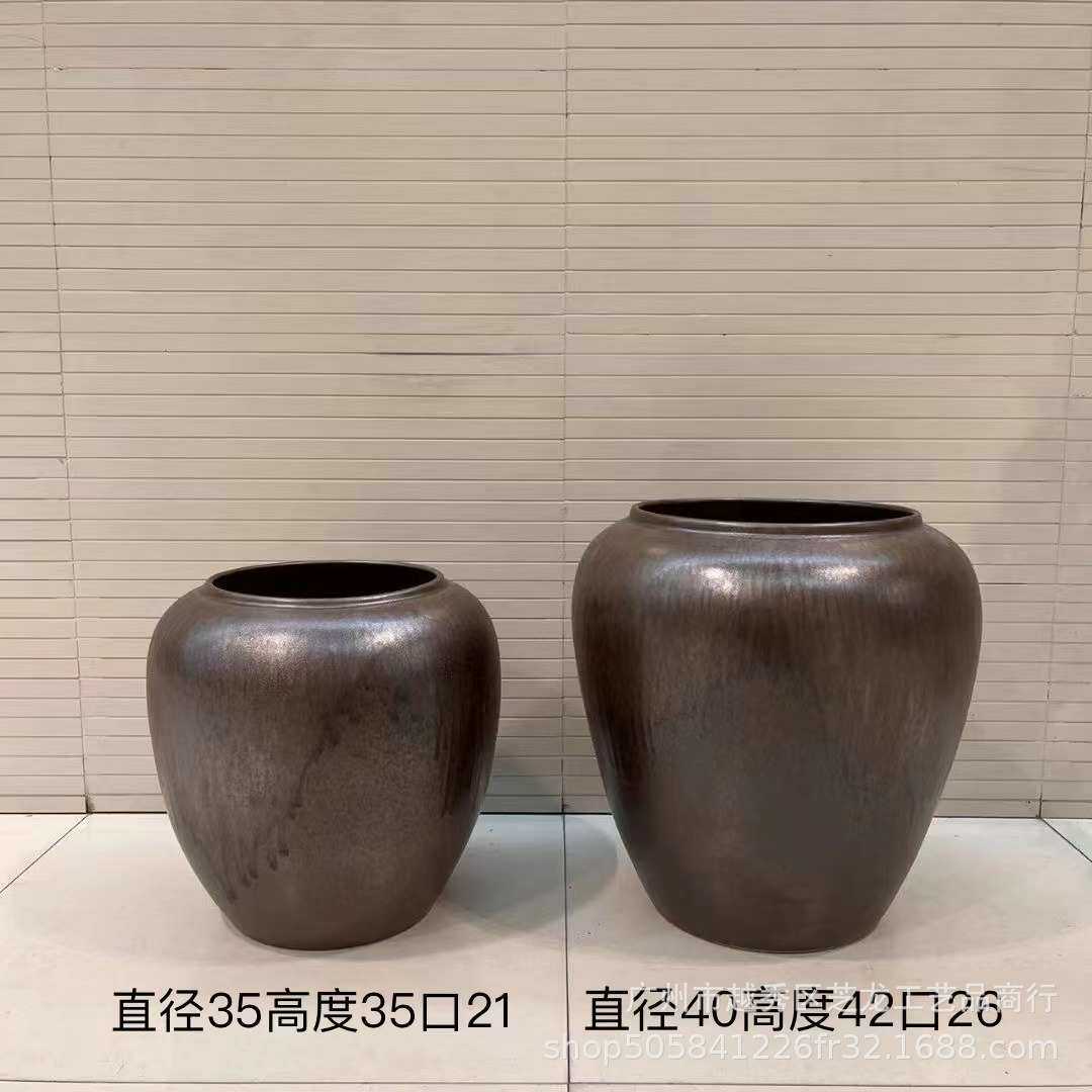 新中式民酒店陶瓷陶罐样板房花盆装饰花花瓶器别墅插花摆件复古宿