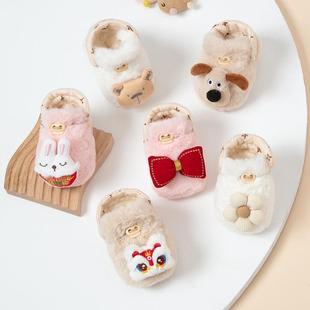 套软底步前鞋 婴幼儿秋冬季 12个月夹棉保暖鞋 加厚毛绒卡通毛毛鞋