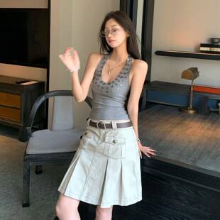 iTookgiii丨miu系穿搭古著百褶a字半身裙女夏季高腰中长裙子新款