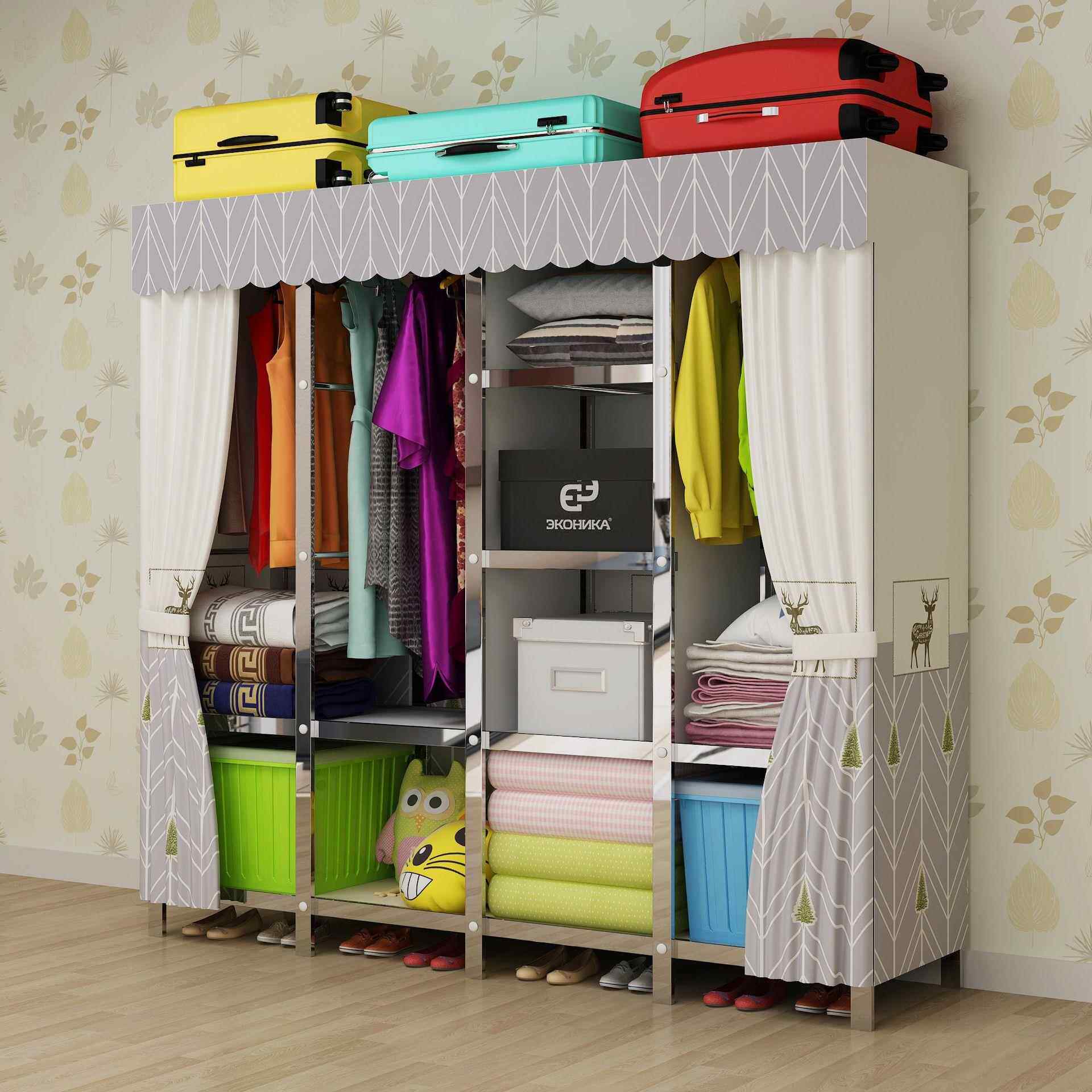 用不锈钢钢架简易衣橱出房布艺纳收205尺寸衣柜加粗租加厚衣橱