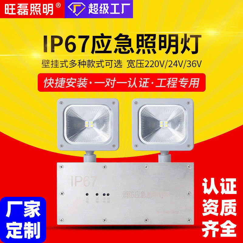 定制IP67级防水消防应急双头照明灯led隧道安全出口应急照明灯冷