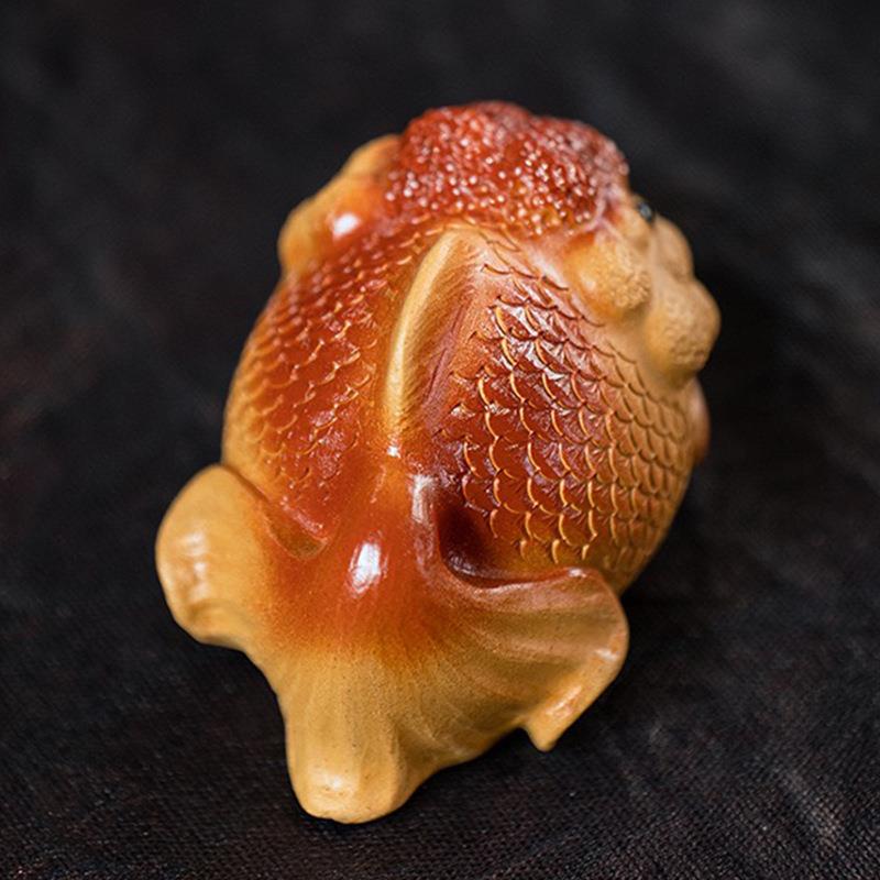 新款直销宜兴原矿紫砂鸿运当头 迷你小金鱼茶宠摆件 手工艺品可养