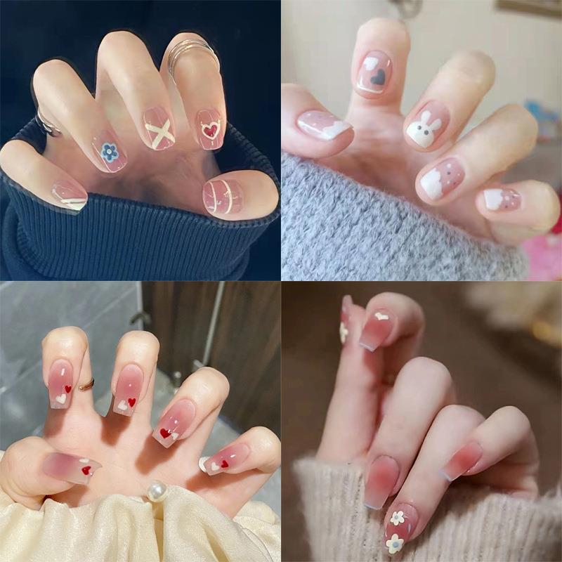 结婚穿戴甲千金穿戴甲中短款美甲甲片晕染法式ins极光可拆卸假指