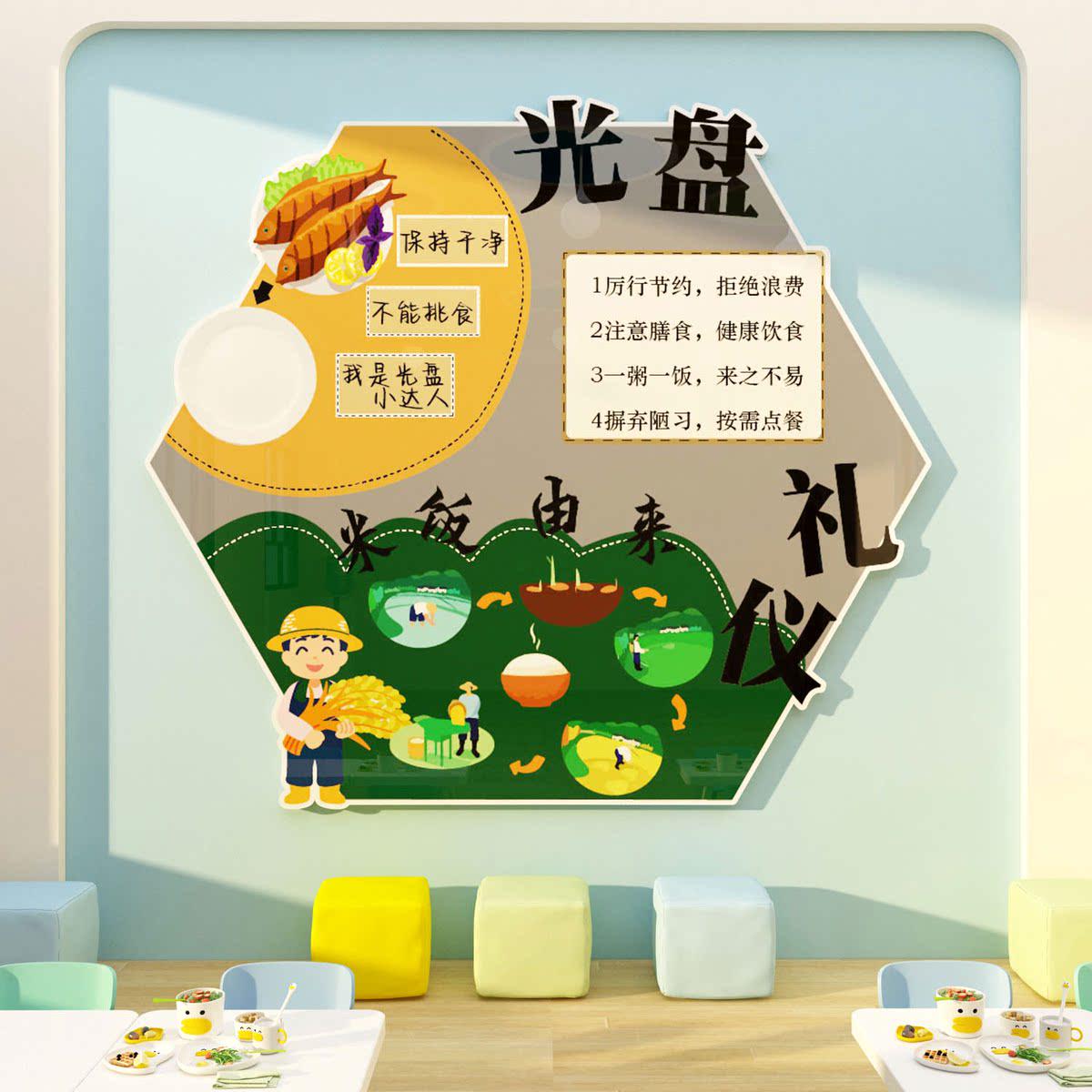 幼儿园环创食堂文化贴纸珍惜节约粮食墙面装饰画餐饮光盘行动标语