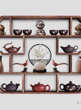 博古架架实木中式约挂式多壁宝阁挂墙茶壶子摆架置F5M56T7J物架简