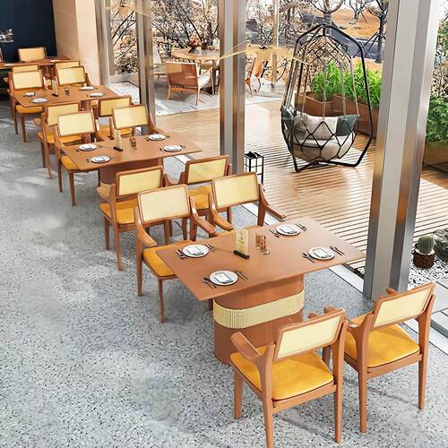 西餐厅实木编藤卡座沙发主题餐厅茶餐厅火锅店商用咖啡厅桌椅组合