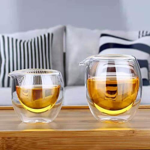 隔热高硼硅透明玻璃茶具双层隔热鹰嘴玻璃茶海公道杯功夫茶具