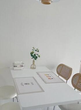家用藤编法式奶油风餐椅原木风感实木靠背吃饭餐桌椅白色凳子