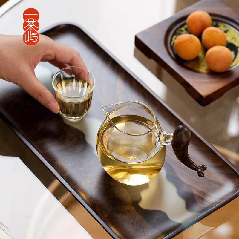 禾器鲲然高档公道杯玻璃茶海木柄耐热高硼硅分茶器匀杯茶具配件