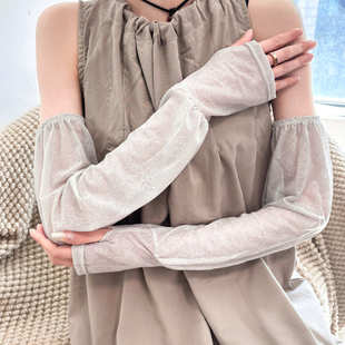 印花冰感蕾丝防晒袖 套女士夏季 轻薄透气宽松户外开车骑车套指冰袖