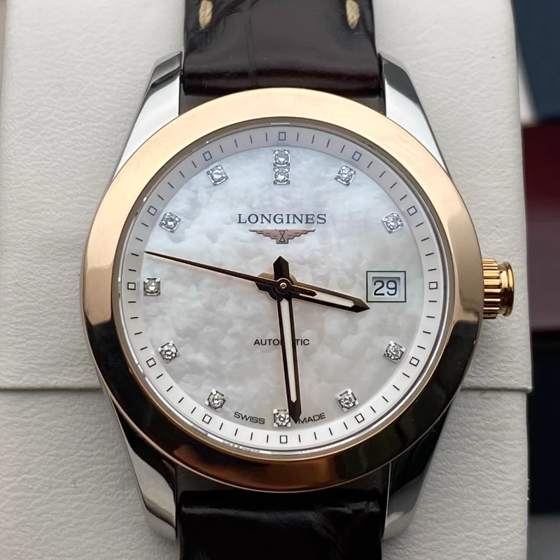 时尚9.8新 浪琴康铂系列精钢18K金圈自动机械女表L2.285.5.87.3