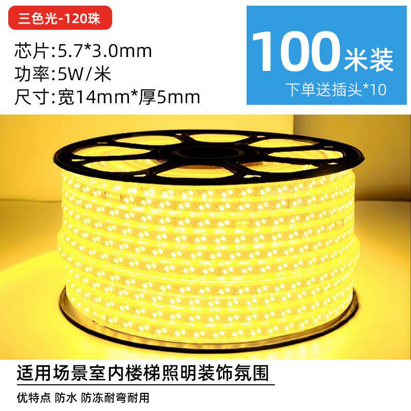 220v灯带家用客厅吊顶灯槽三色变光户外防水超亮广东中山led灯条