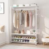 厂家卧室挂衣架厂家落地收纳架入户门一体家用晾衣架架衣鞋 架简易