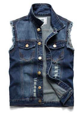 Y 15010 Men's slim denim sleeveless vest 士修身牛仔无袖马