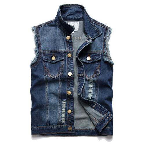 Y 15010 Men's slim denim sleeveless vest 士修身牛仔无袖马