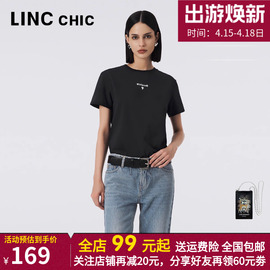 lincchic金羽杰2023秋潮精致字母印花黑白透气t恤女s233ts435