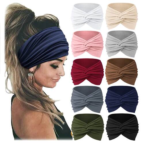 Women Solid Color Elastic Hair Bands Yoga Headband Turban Ma