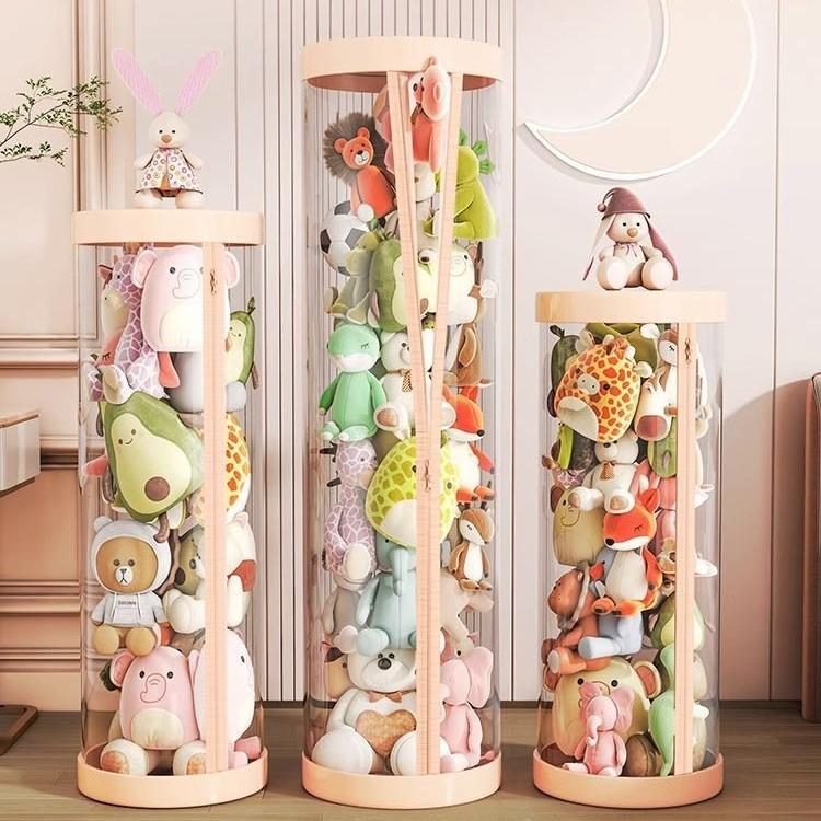 娃娃收纳桶圆柱桶带拉链家用大容量加厚透明收纳筒儿童玩具桶