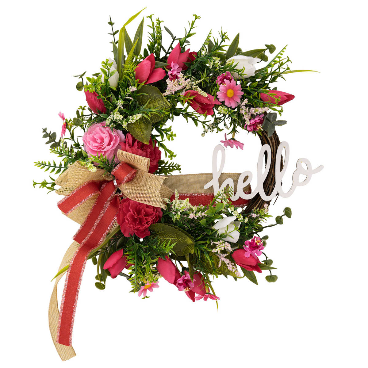 郁金香花环挂件挂件圣诞节绿色蝴蝶结贝花圈豪装饰品前门橱窗夏季