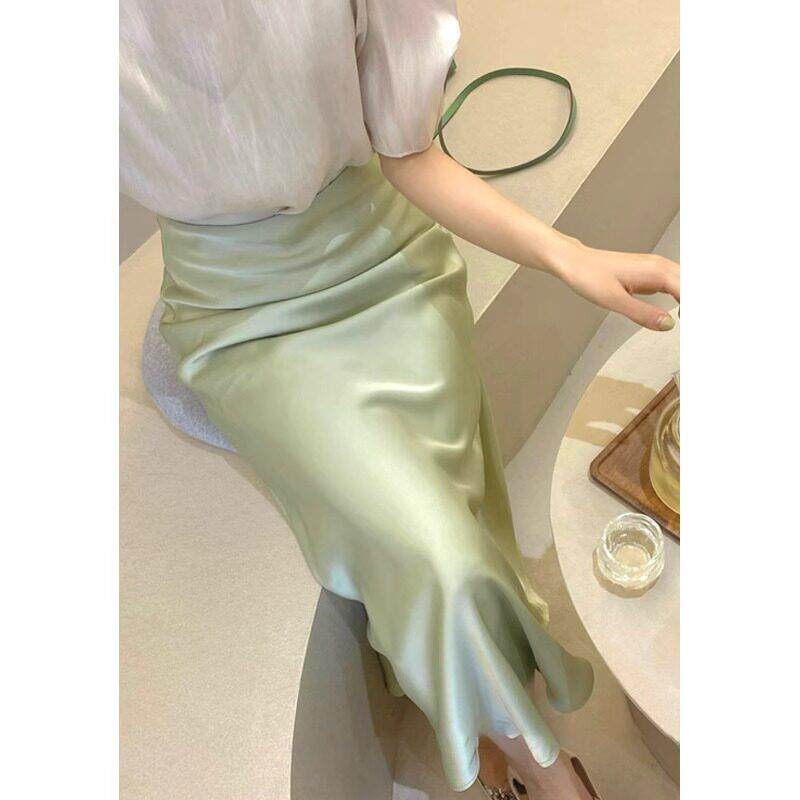 高级感中长款醋酸缎面半身裙女2026年夏季新款高腰显瘦真丝A字裙