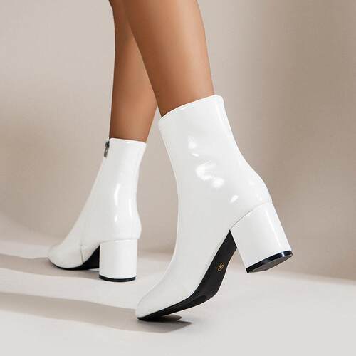 侧拉炼大尺码时尚粗跟小方头女靴 Side zipper thick heel boots