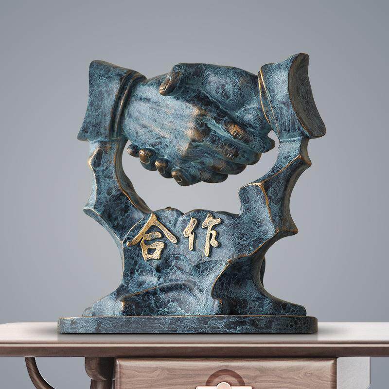 创意办公室摆件高档领导老板前台办公桌装饰品合作共赢诚信工艺品