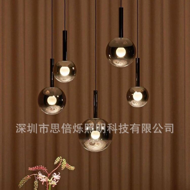 简约现代床头高级感氛围灯玻璃小吊灯复古餐厅吧台组合球形灯具
