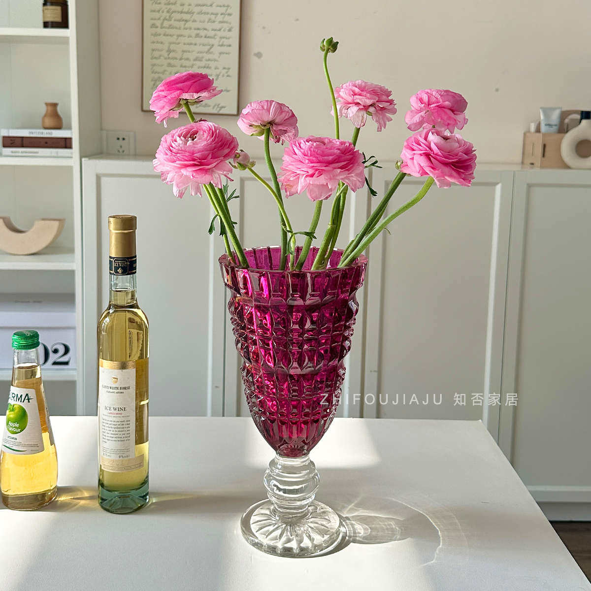 中古璀璨高脚杯花瓶法式玻璃简约装饰摆件高级感轻奢客厅餐桌花器,家居饰品,花瓶,淘宝优惠券,粉丝福利购,淘宝优惠卷