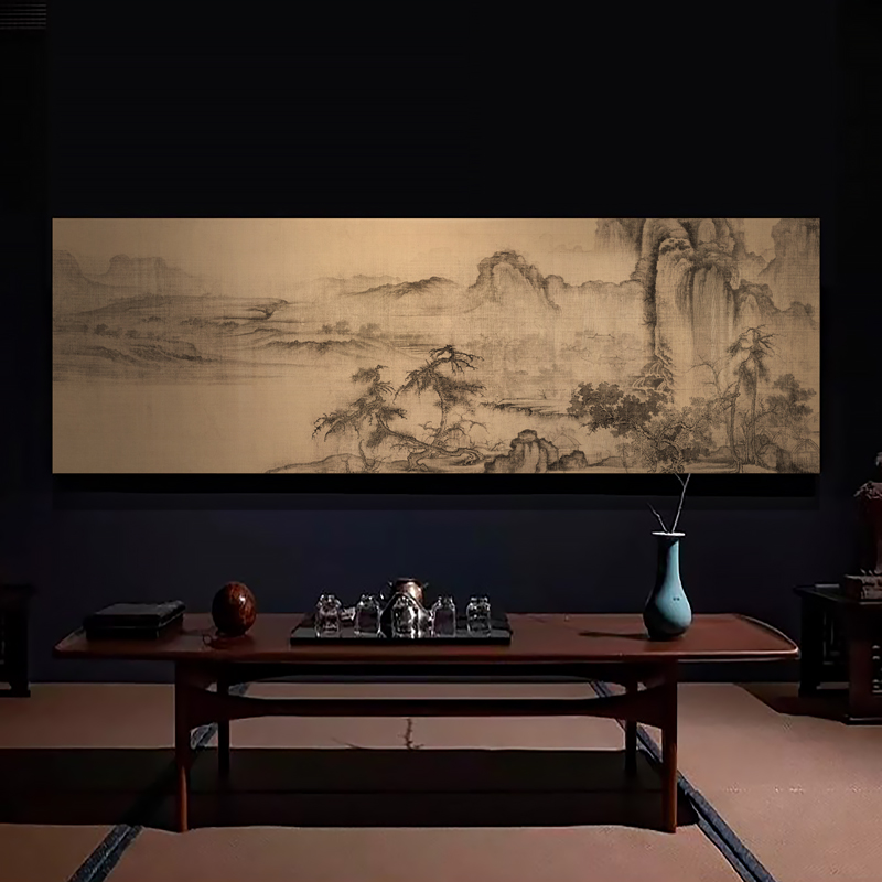 新中式办公室山水风景挂画民宿溪山秋霁图背景墙上装饰画宋代美学
