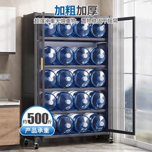 对开门厨房置物架落地多层家用微波炉收纳柜子碗餐边柜橱柜储物柜