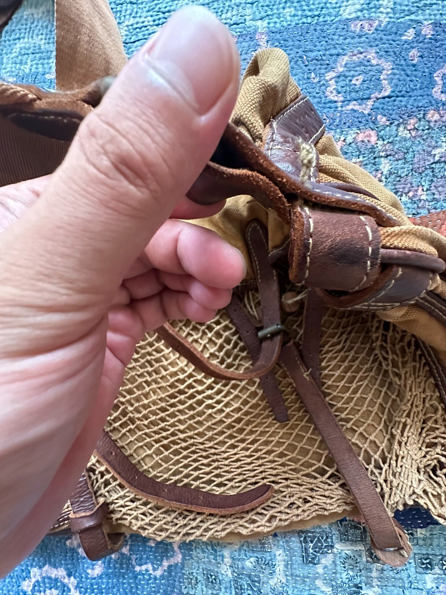 Yellow Canvas Mesh Vintage Crossbody Bag — label